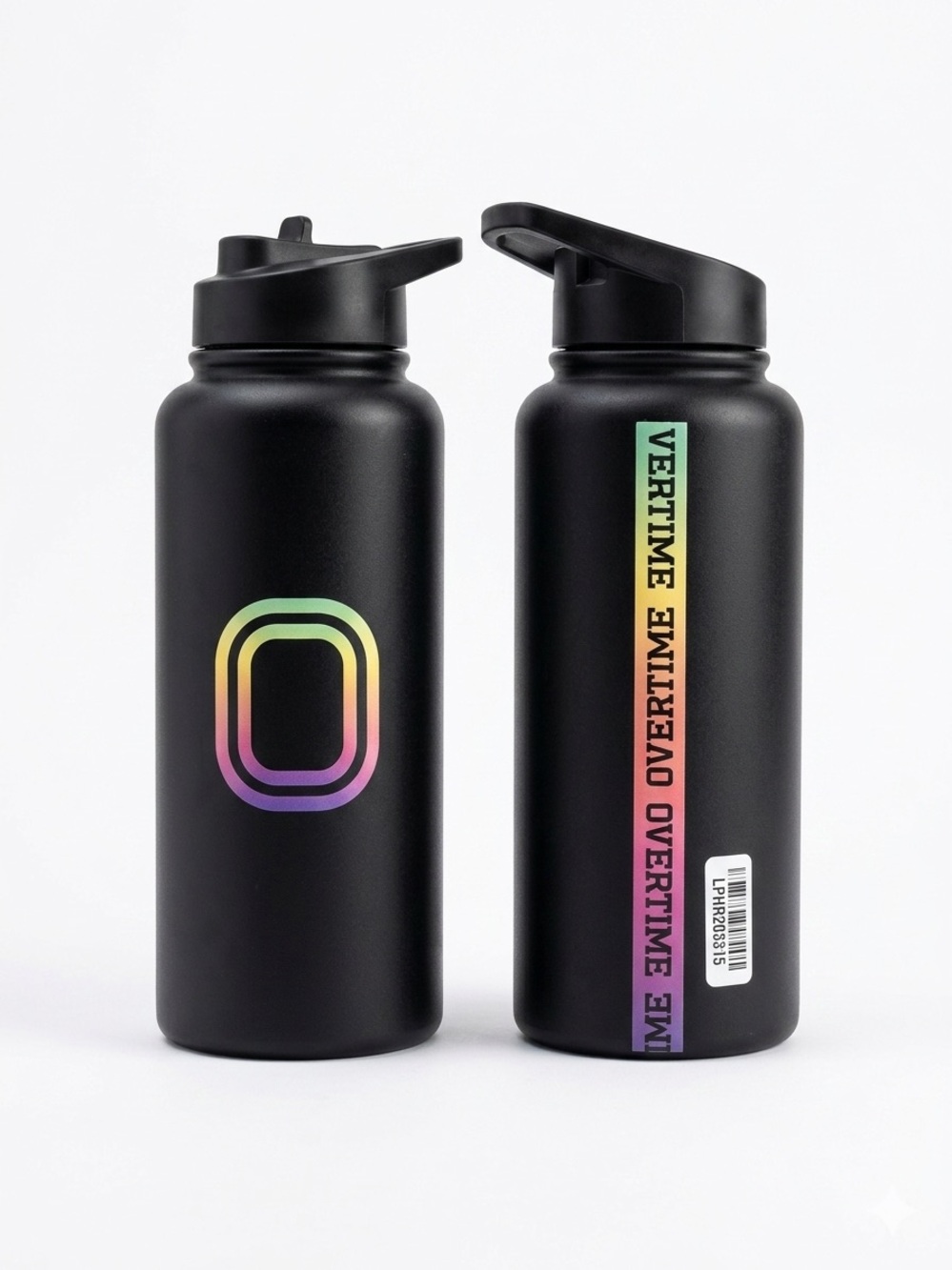 Black Stainless Steel Water Bottle with Rainbow O Logo